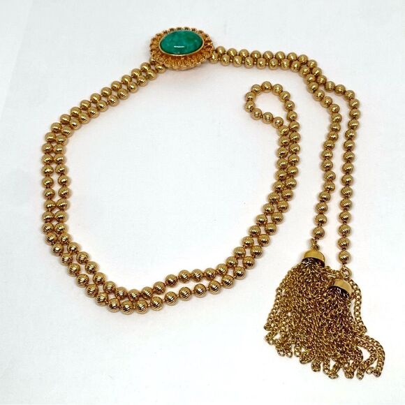 Vintage 70’s D&E Juliana made for Avon Ming Green Adjustable Gold-tone Necklace. - Picture 1 of 7